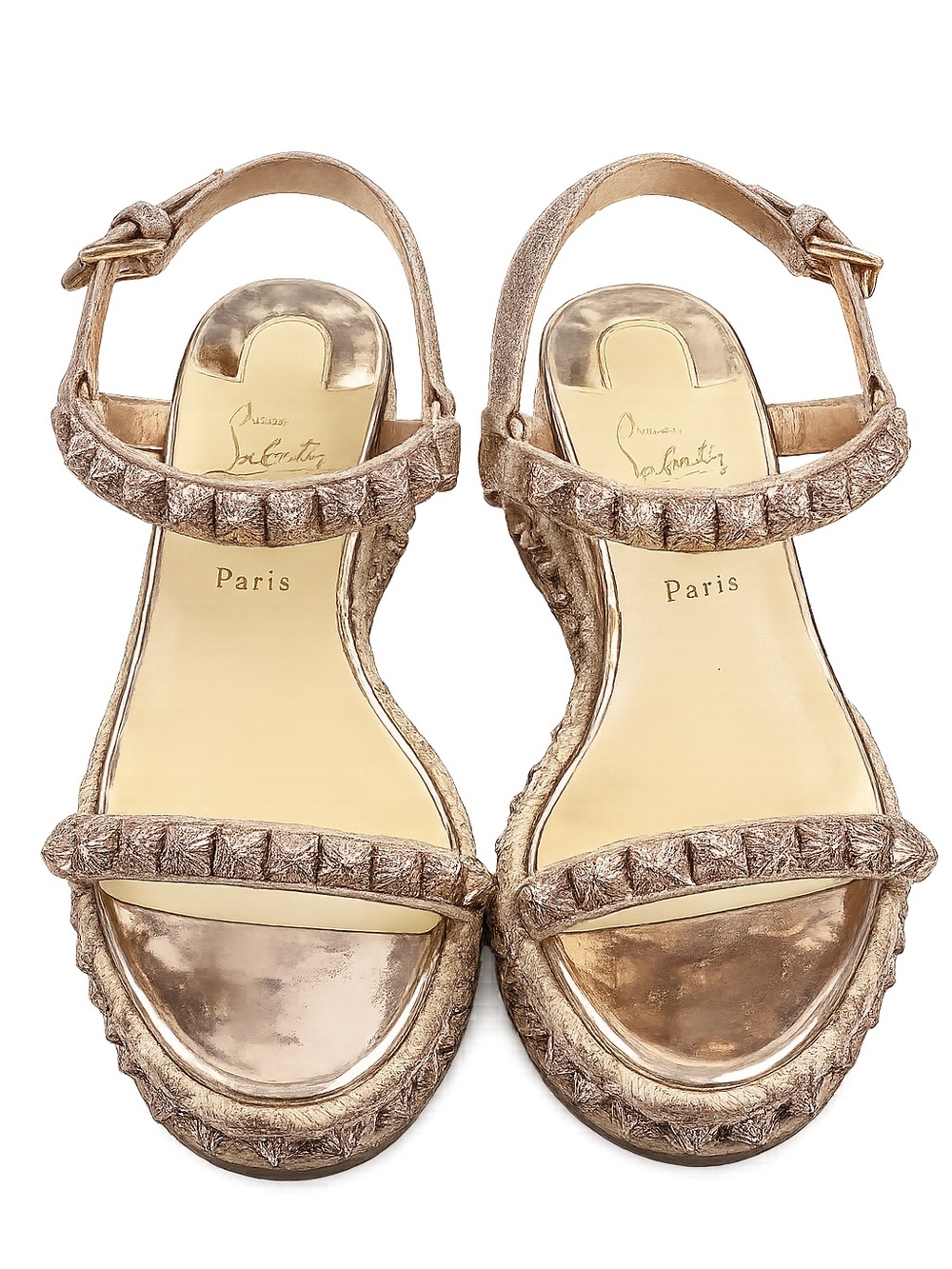 Christian Louboutin Rose Gold Metallic Pyraclou Sandals